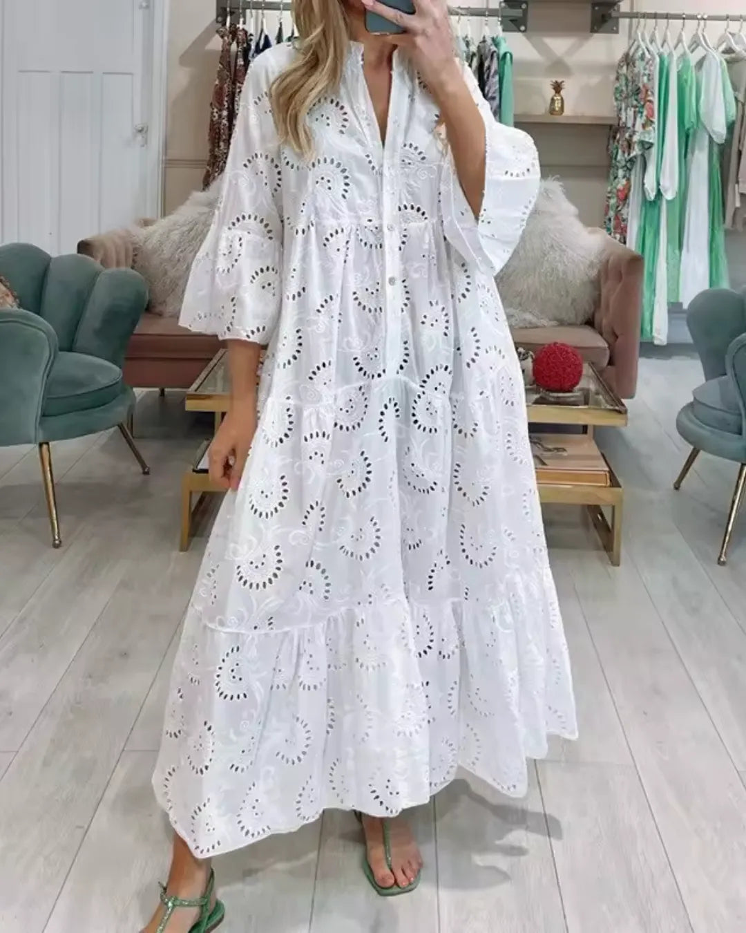 Vestido Longo com Bordado Esther