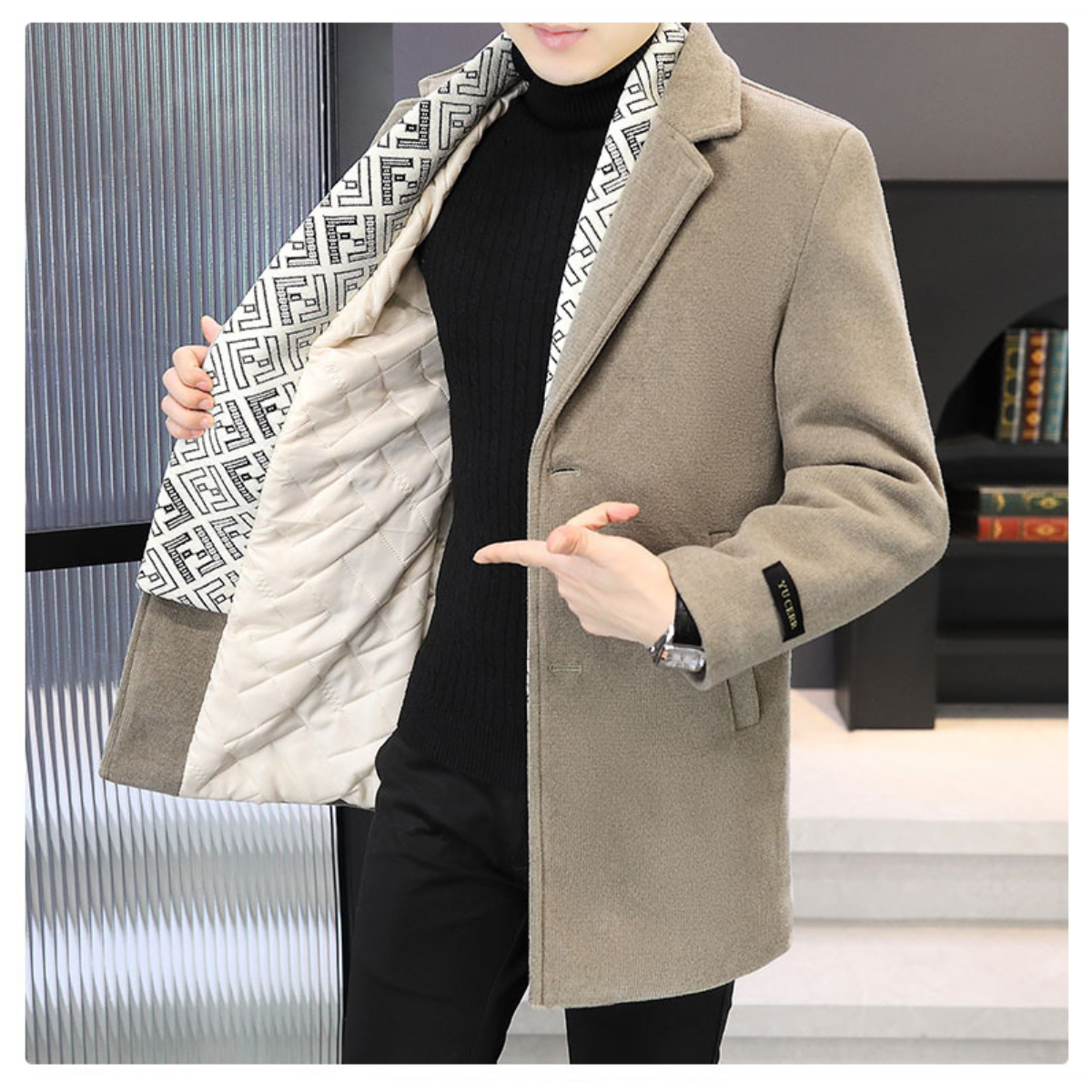 Monarch Wear - Men's Tweed Winter Jacket with Lapel, Lined with White Duck Down