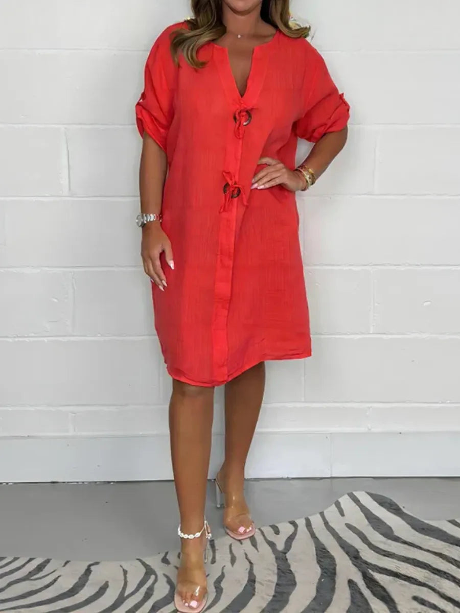 Vestido Alice em Linho e Algodão com Botões - O Mais Desejado Pelas Mulheres Elegantes!