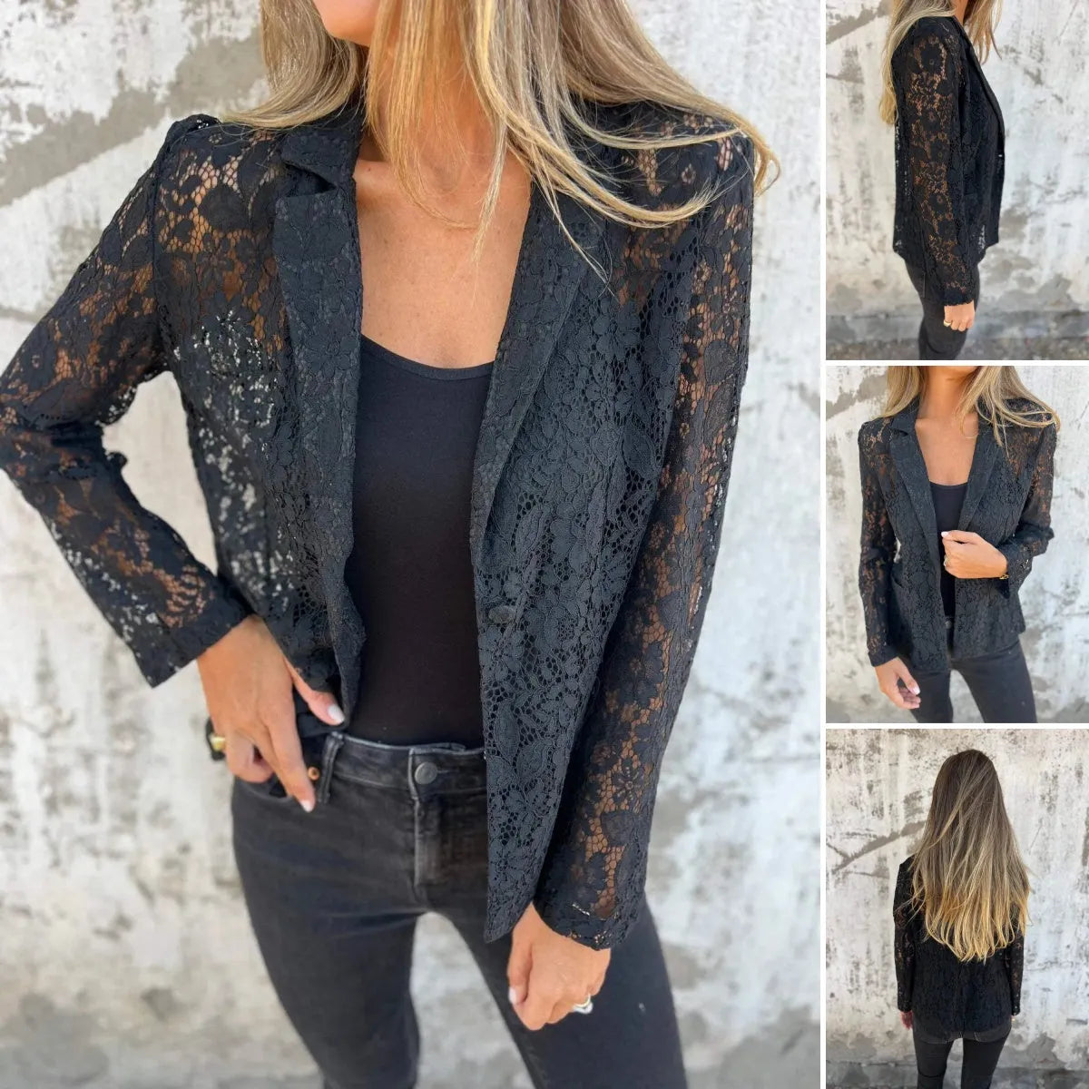 Blazer Floral de Renda e Malha